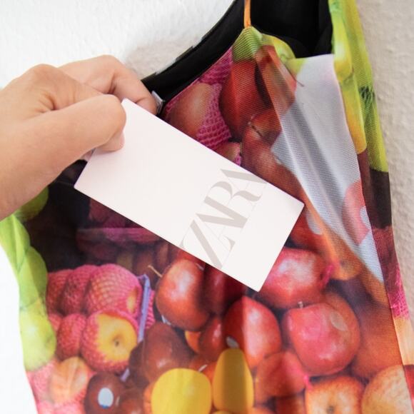 New Zara Fruit Mesh Spaghetti Strap Maxi Dress - Picture 6 of 6